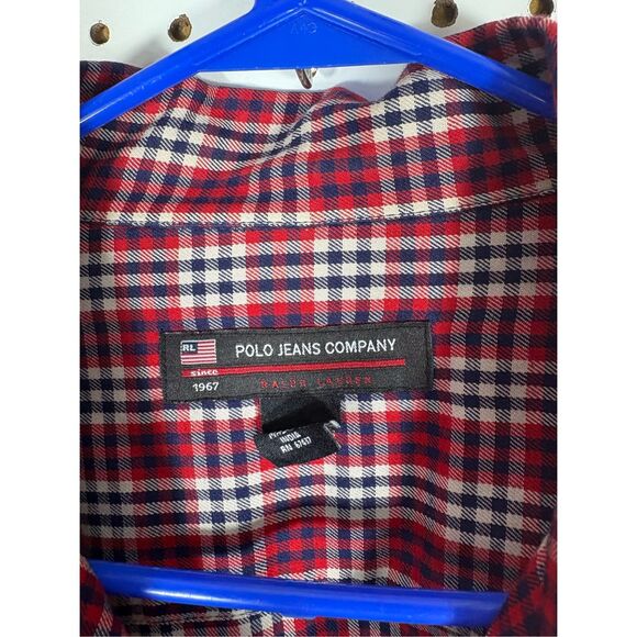 Ralph Lauren Polo Jeans Co Shirt Men Large Red Y2k 2000s Button Up Flannel RL me - Picture 4 of 5